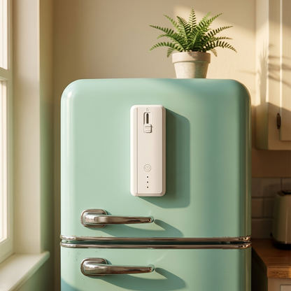 Seal'd Press mounted magnetically on a mint retro refrigerator door