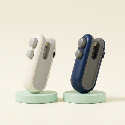 Seal'd Mini in both colors — Cream White and Midnight Navy side by side